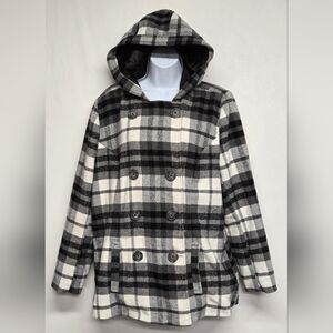 I.B. Diffusion XL Black White Plaid Winter Hooded Swing Coat